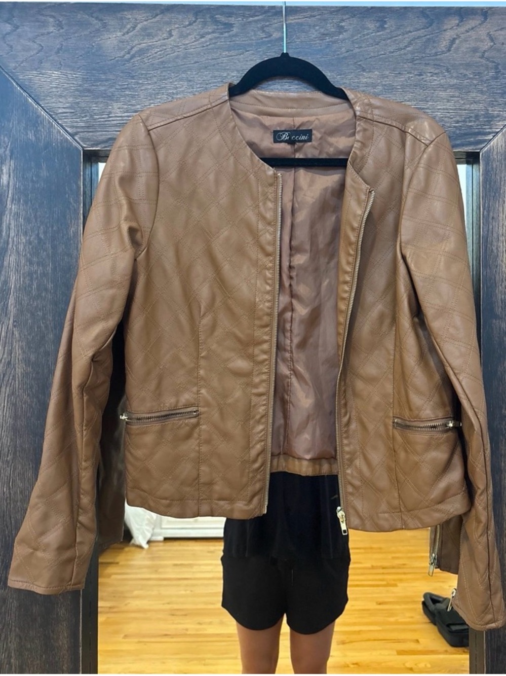 Baccini Quilted Faux Leather Jacket - Cognac Brown